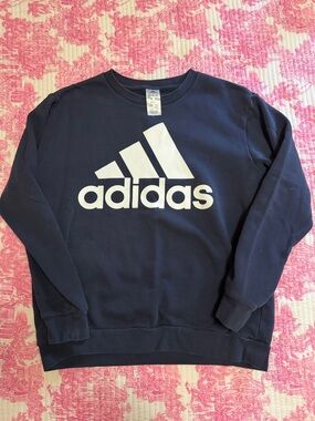 adidas Navy Crewneck Sweatshirt with White Logo Graphic